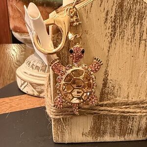 Gold and Pink Turtle Keychain